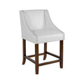 Walnut Counter Height Stool with Nail Trim in White Leather W965162