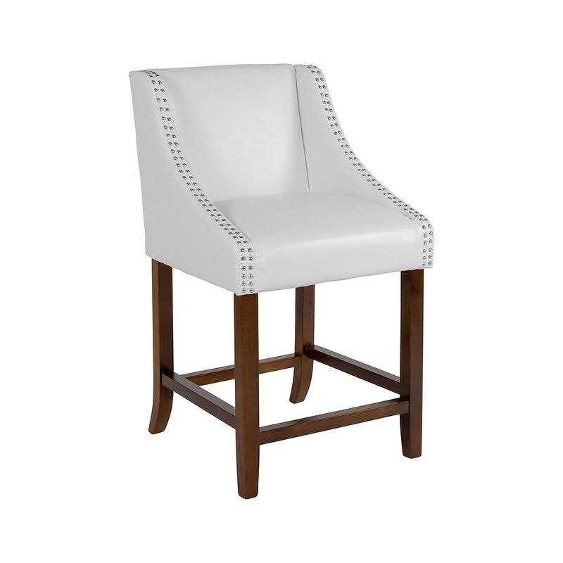 Walnut Counter Height Stool with Nail Trim in White Leather W965162