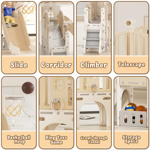 Gray 8 in 1 Toddler Slide Set with Basketball Hoop W550245