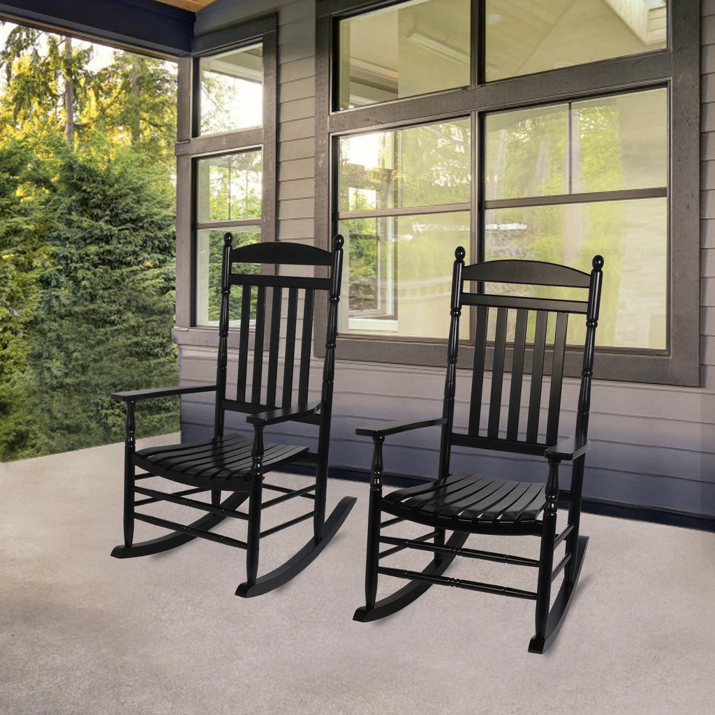 Set of 2 Oversized Black Wood Outdoor Rocking Chairs N35953