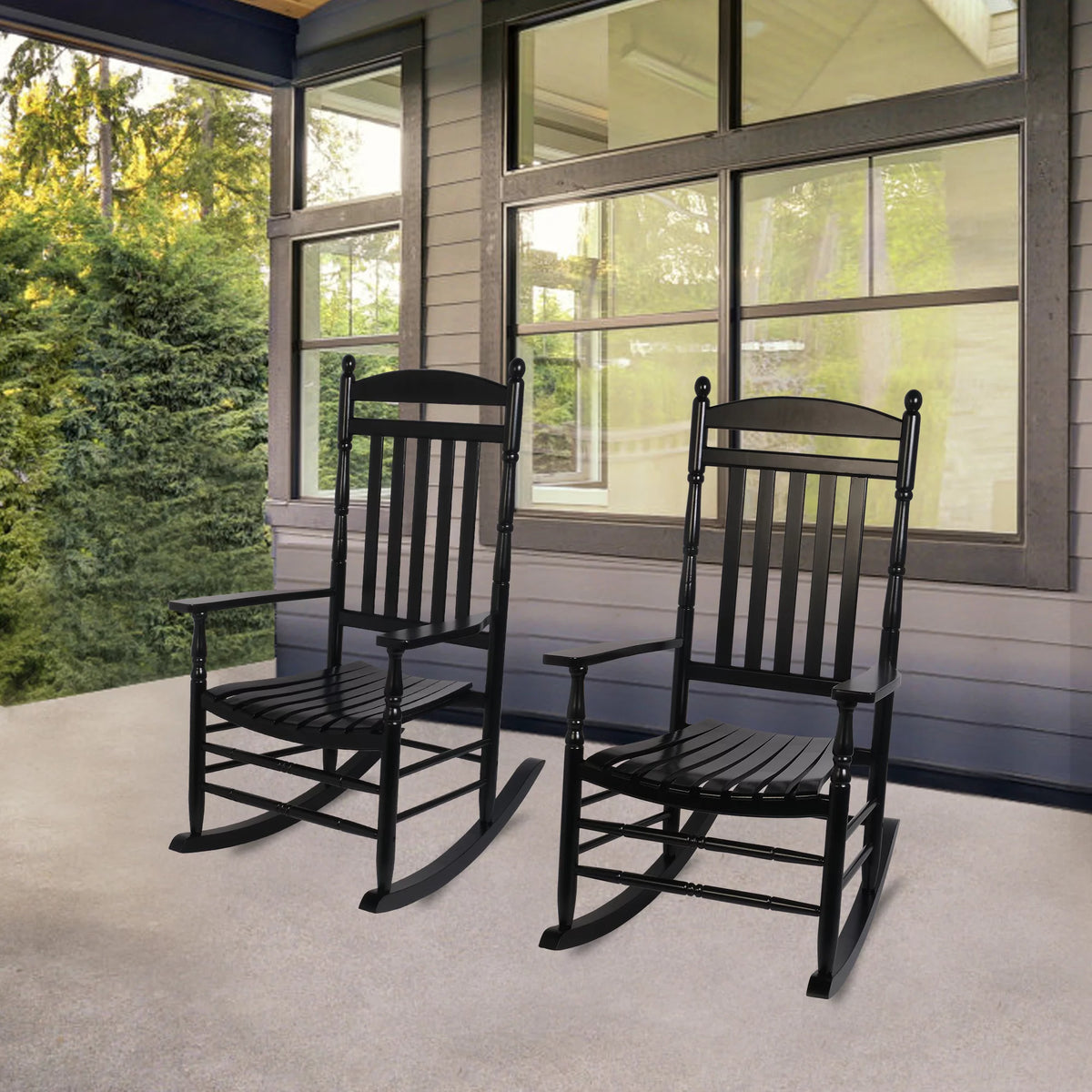 Set of 2 Oversized Black Wood Outdoor Rocking Chairs N35953