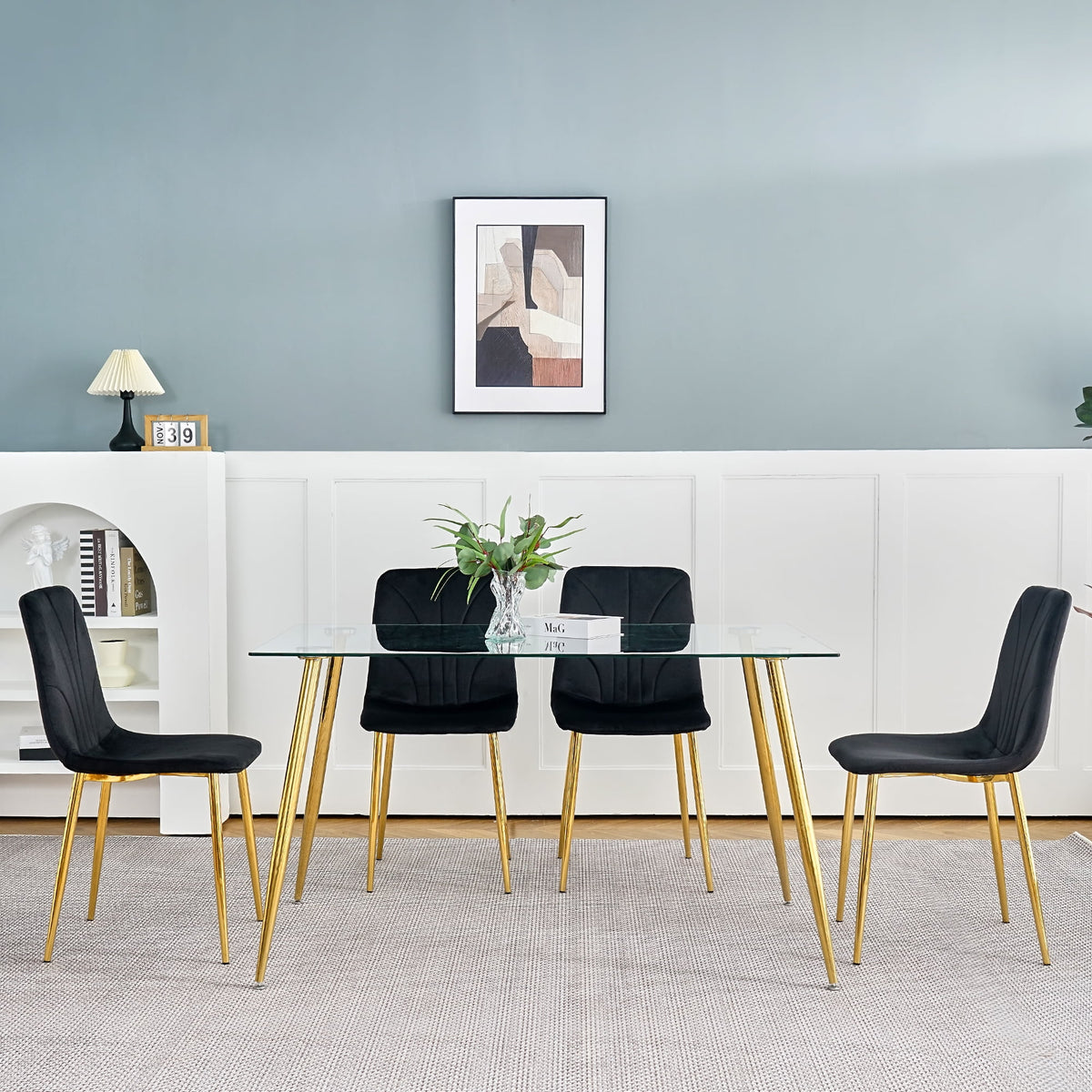 Black Dining Chair with Gold Metal Legs Set of 4 L647385