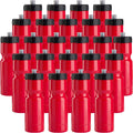 50 Strong Bulk Red Water Bottles, 24 Pack Sports Bottle, 22 oz. BPA-Free Easy Open with Pull Top Cap, Made in USA, Reusable Plastic Water Bottles for Adults & Kids, Top Rack Dishwasher Safe D38417