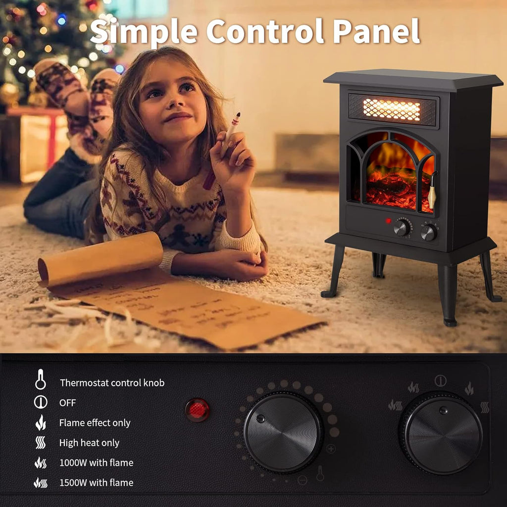 1500W Portable Infrared Electric Fireplace Heater with Realistic Flame Effects O7117