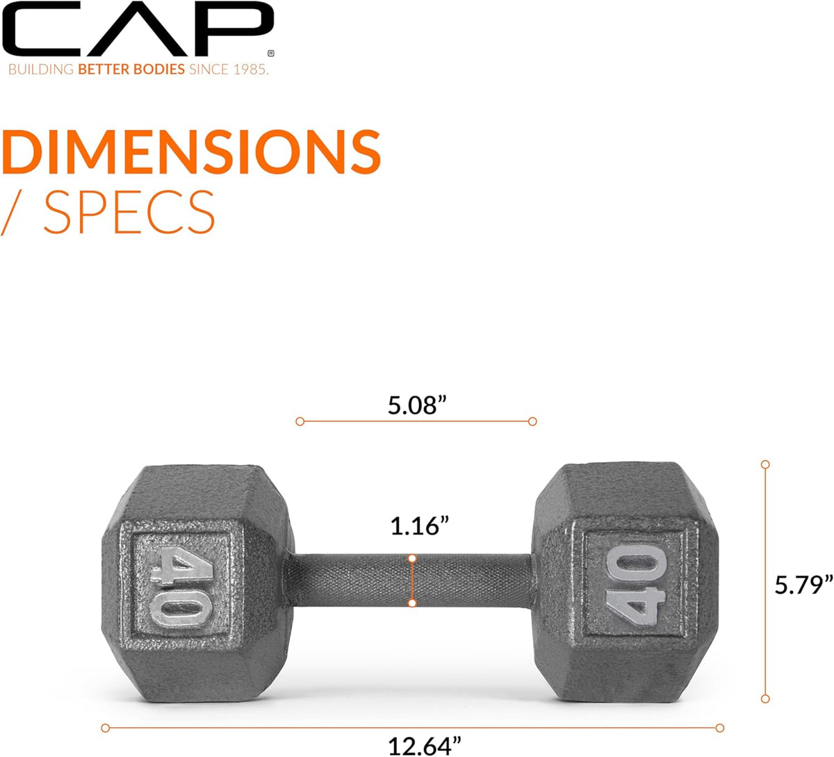 40 lb Cast Iron Hex Dumbbell M185616