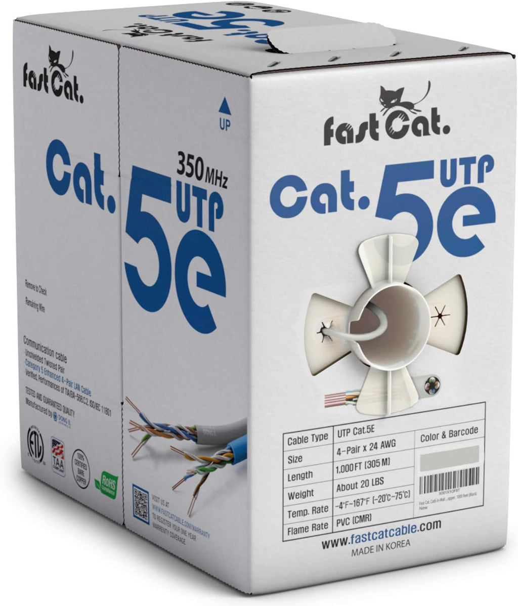 Cat5e Ethernet Cable 1000ft - 24 AWG CMR Bare Copper UTP LAN Cable (Orange) E2405