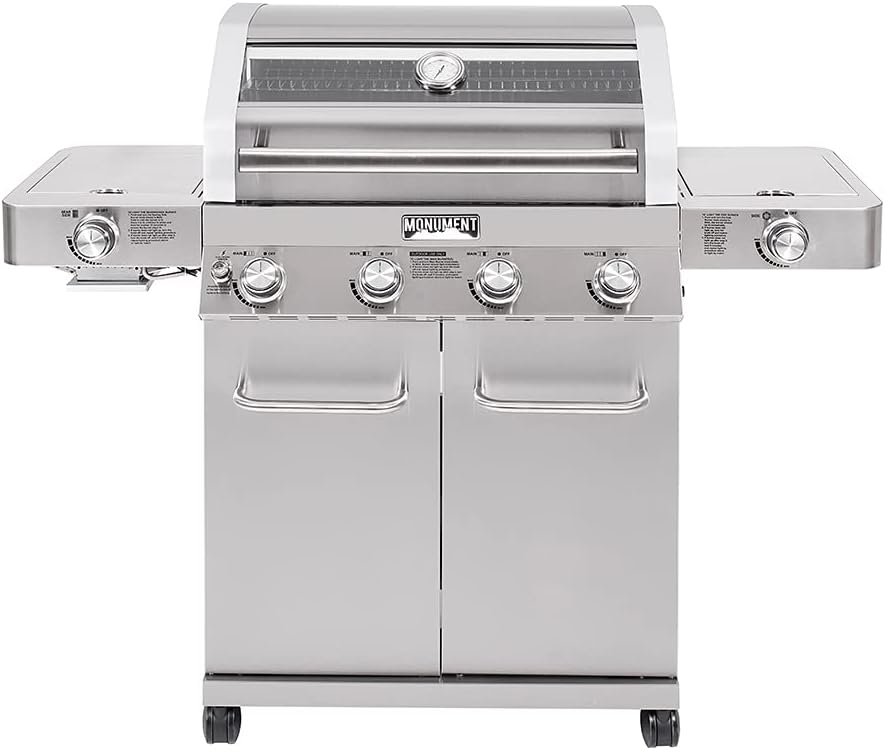 4-Burner Stainless Steel Propane Gas Grill with Side Sear Burners D79931
