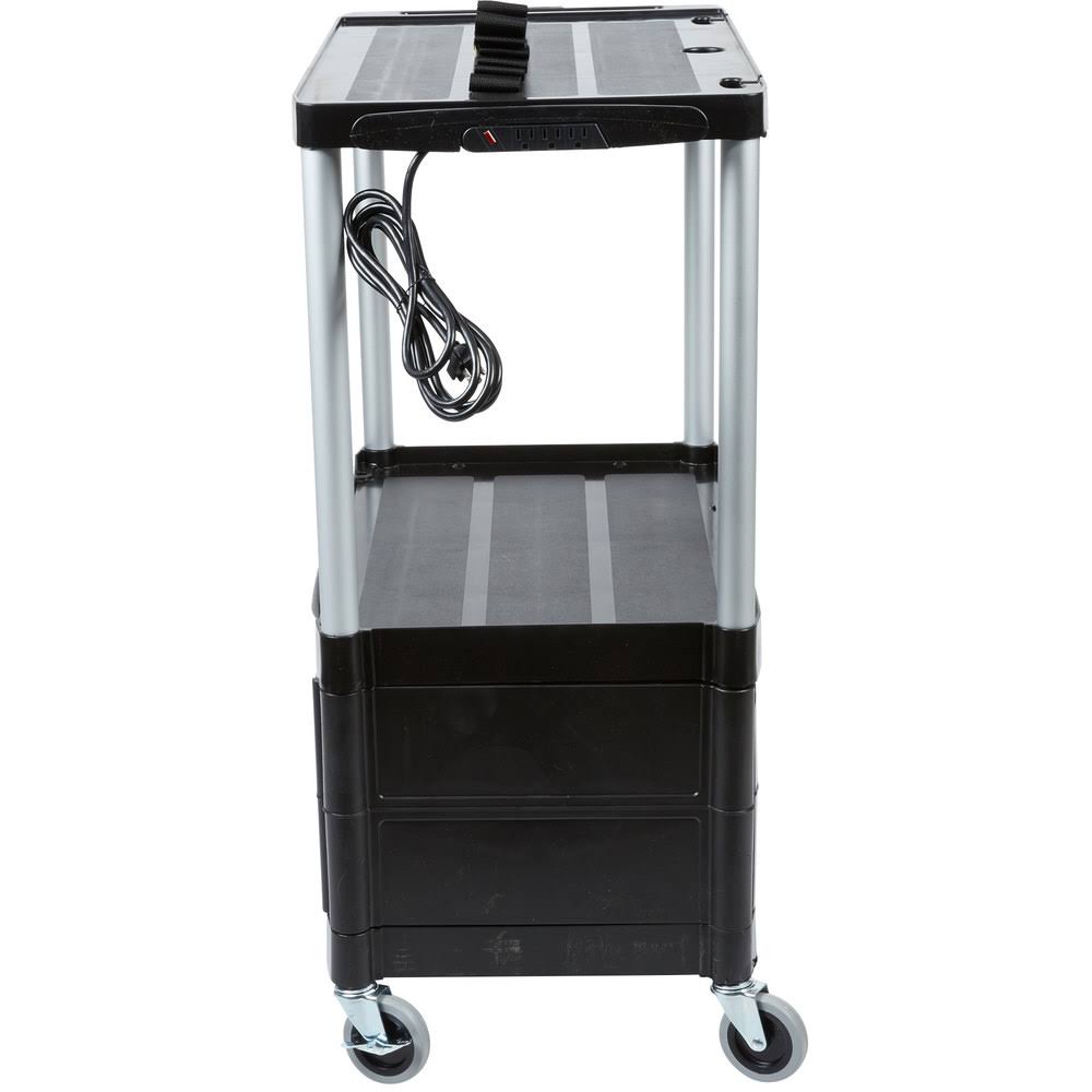Black Three-Shelf AV Cart with Cabinet U750035