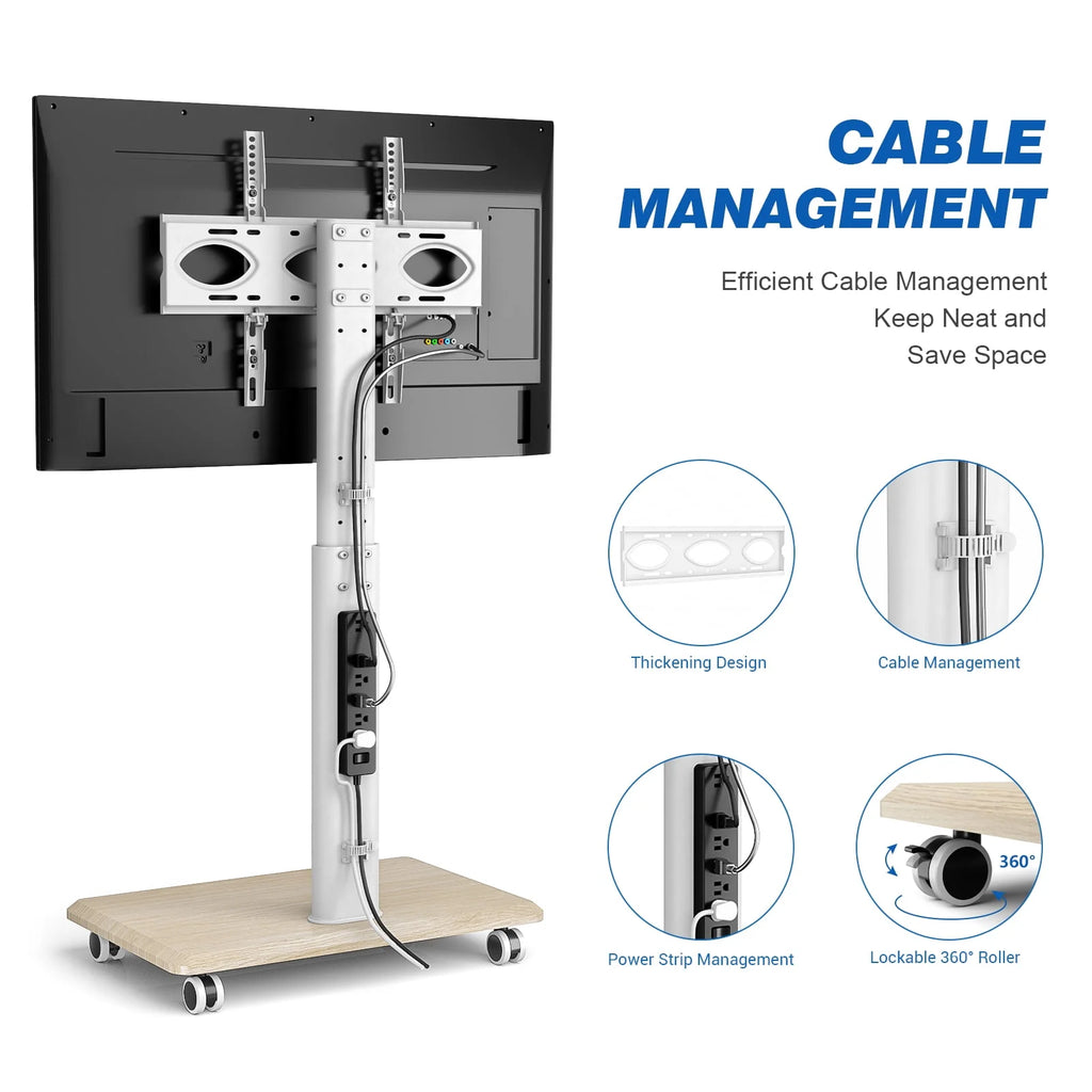 Modern Rolling TV Stand up to 65 inch White Wooden Base U288518
