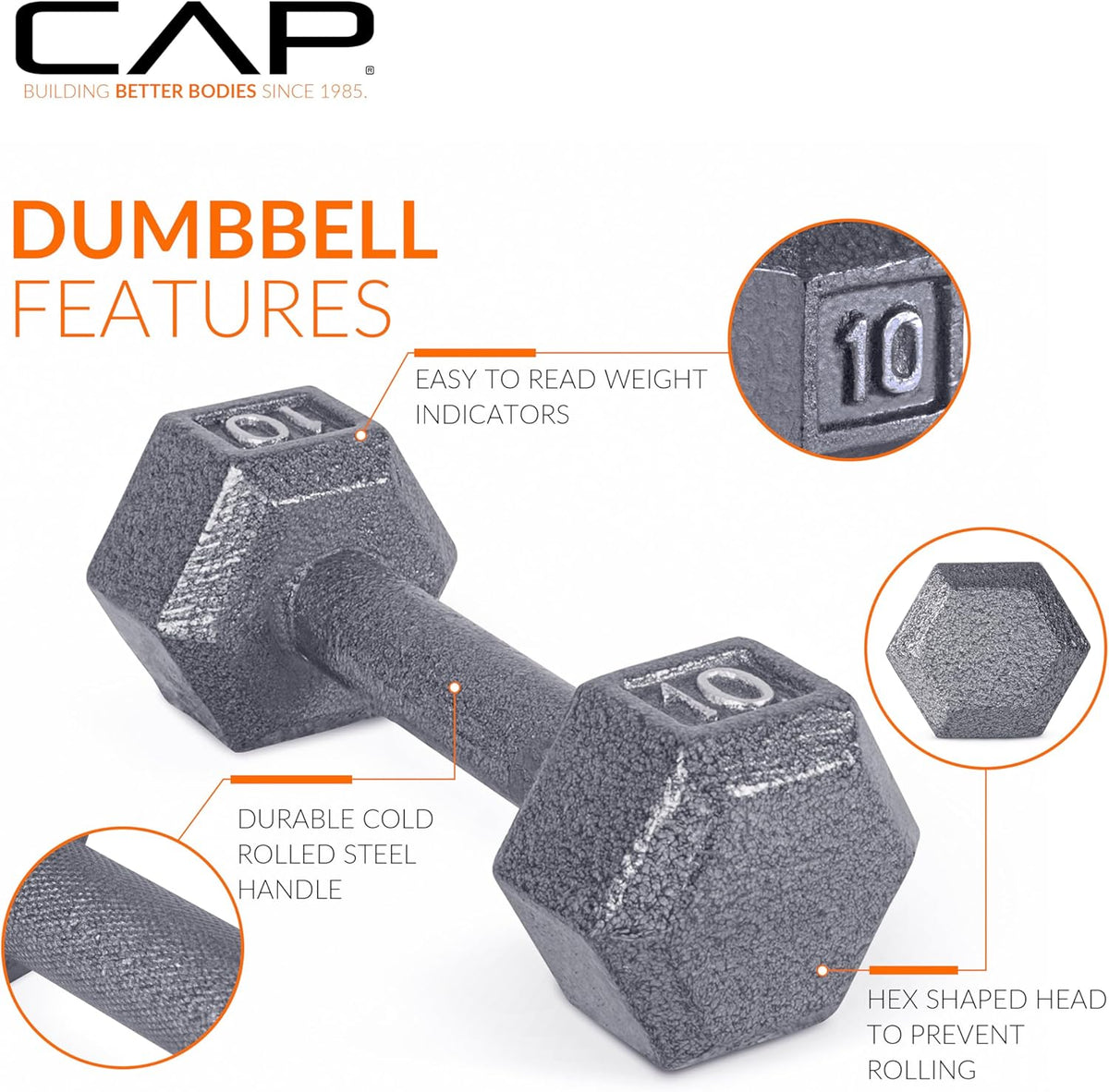 40 lb Cast Iron Hex Dumbbell M185616