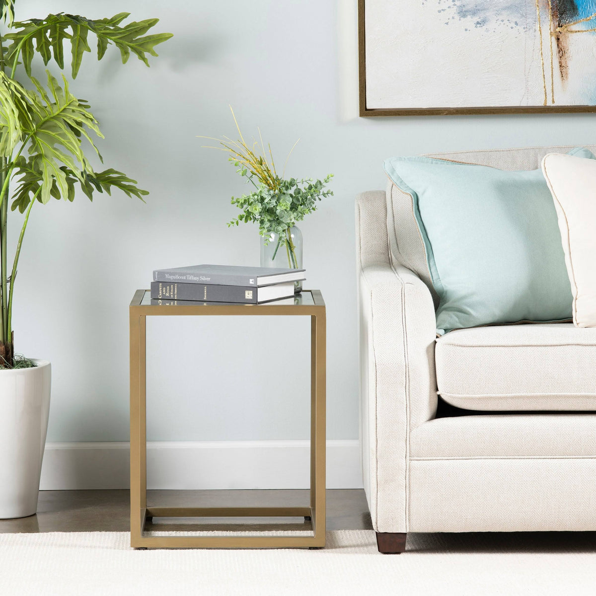 Gold Metal and Glass End Table D6489