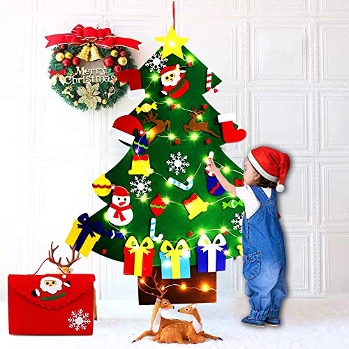 4ft DIY Felt Christmas Tree with Light 45pcs Detachable Ornaments Storage Bag C94402