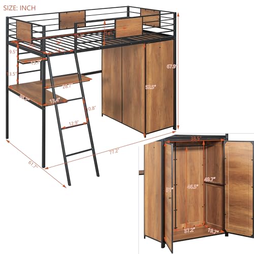 Black Twin Loft Bed with Desk and Storage G177899