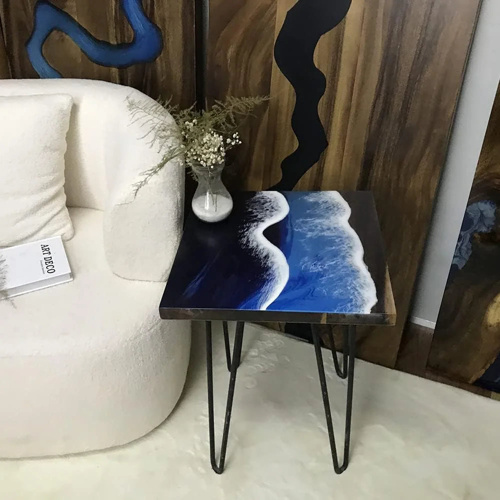 Natural Edge Epoxy Resin Wood Coffee Table Hairpin Legs G396