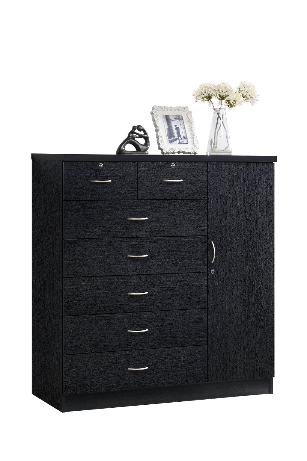 7 Drawer Dresser with Side Cabinet and 3 Shelves, Chocolate C9131