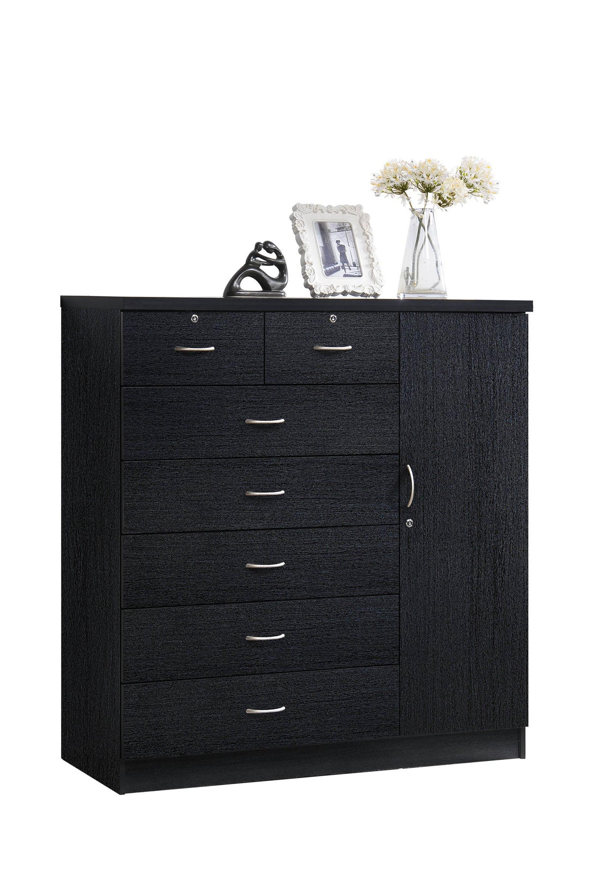 7 Drawer Dresser with Side Cabinet and 3 Shelves, Chocolate C9131