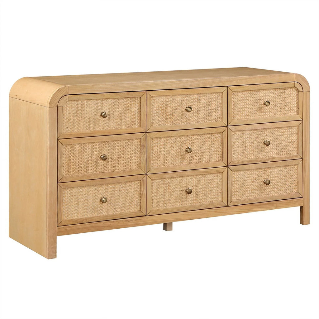 Brown 9-Drawer Rattan Wood Dresser C9249
