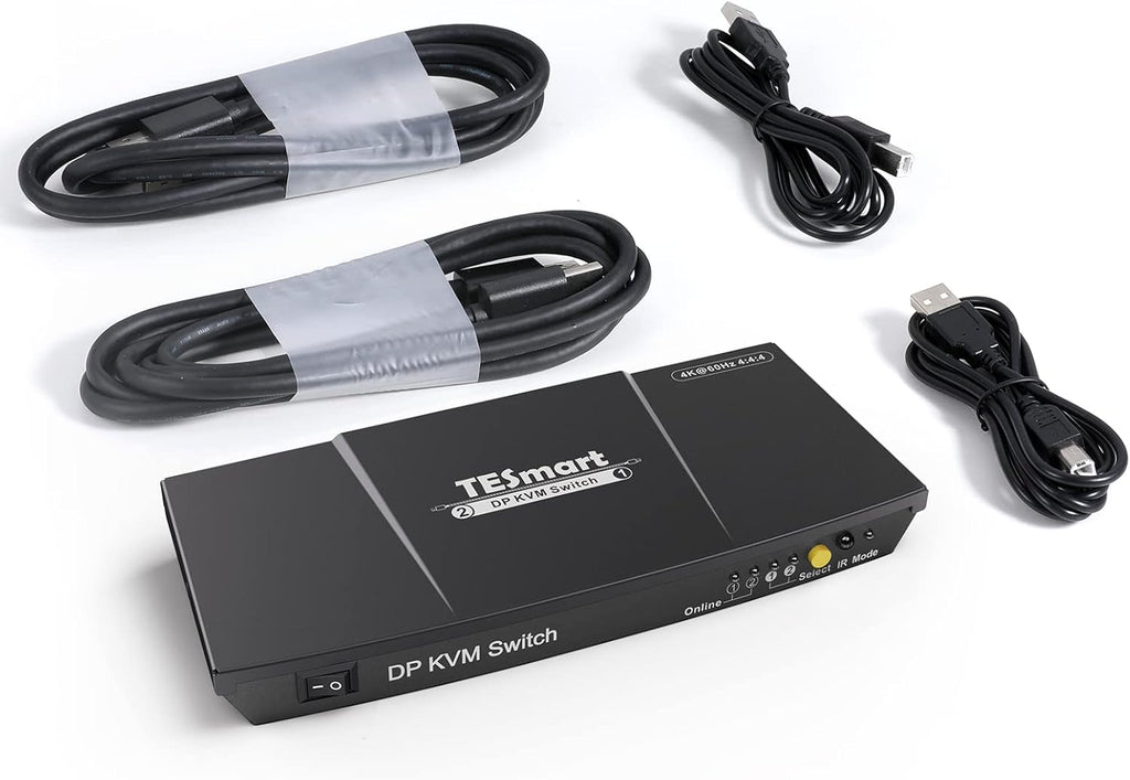 2 Port DisplayPort 4K@60Hz 2x1 KVM Switcher with 2 Pcs 5ft KVM Cables and DP Cables I949