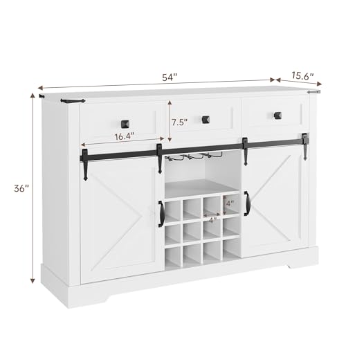 White Buffet Cabinet with 3 Drawers and Sliding Barn Door W5848