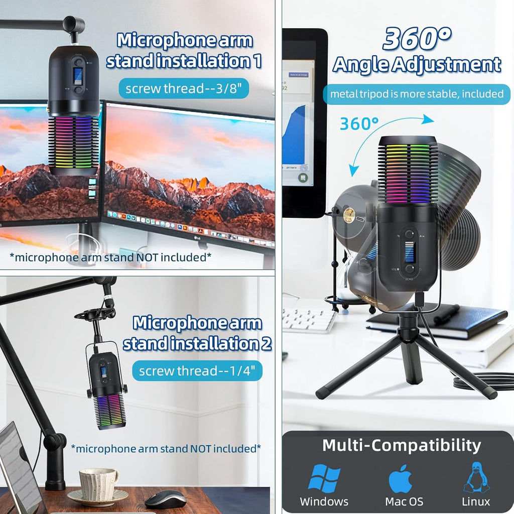 RGB Gaming USB Condenser Microphone with Tripod Stand, Pack of 2 K6468