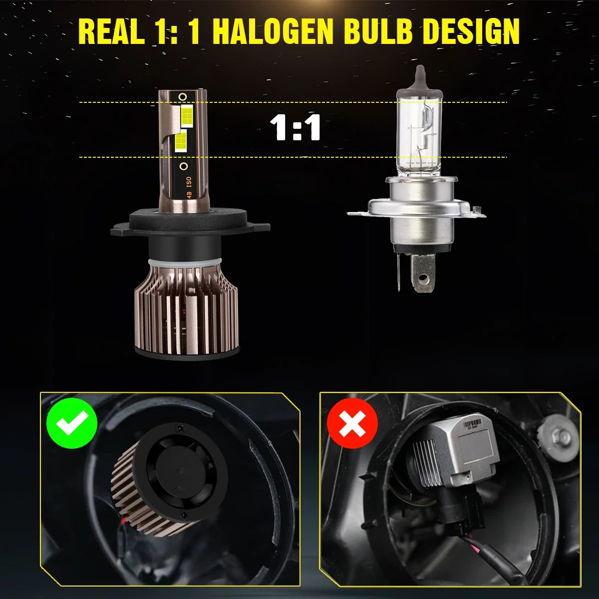 H4 9003 Dual Beam LED Bulbs, H11 Fog Light, 6500k Cool White, IP68 Waterproof I71606