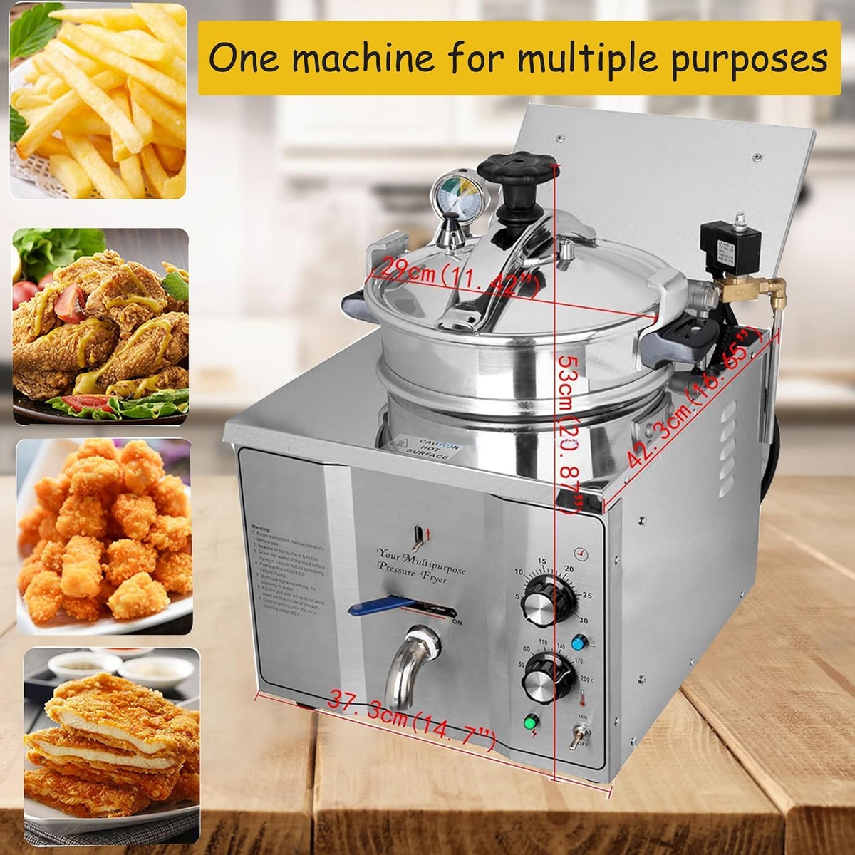16L Stainless Steel Countertop Pressure Fryer with Timer and Variable Thermostat B363980