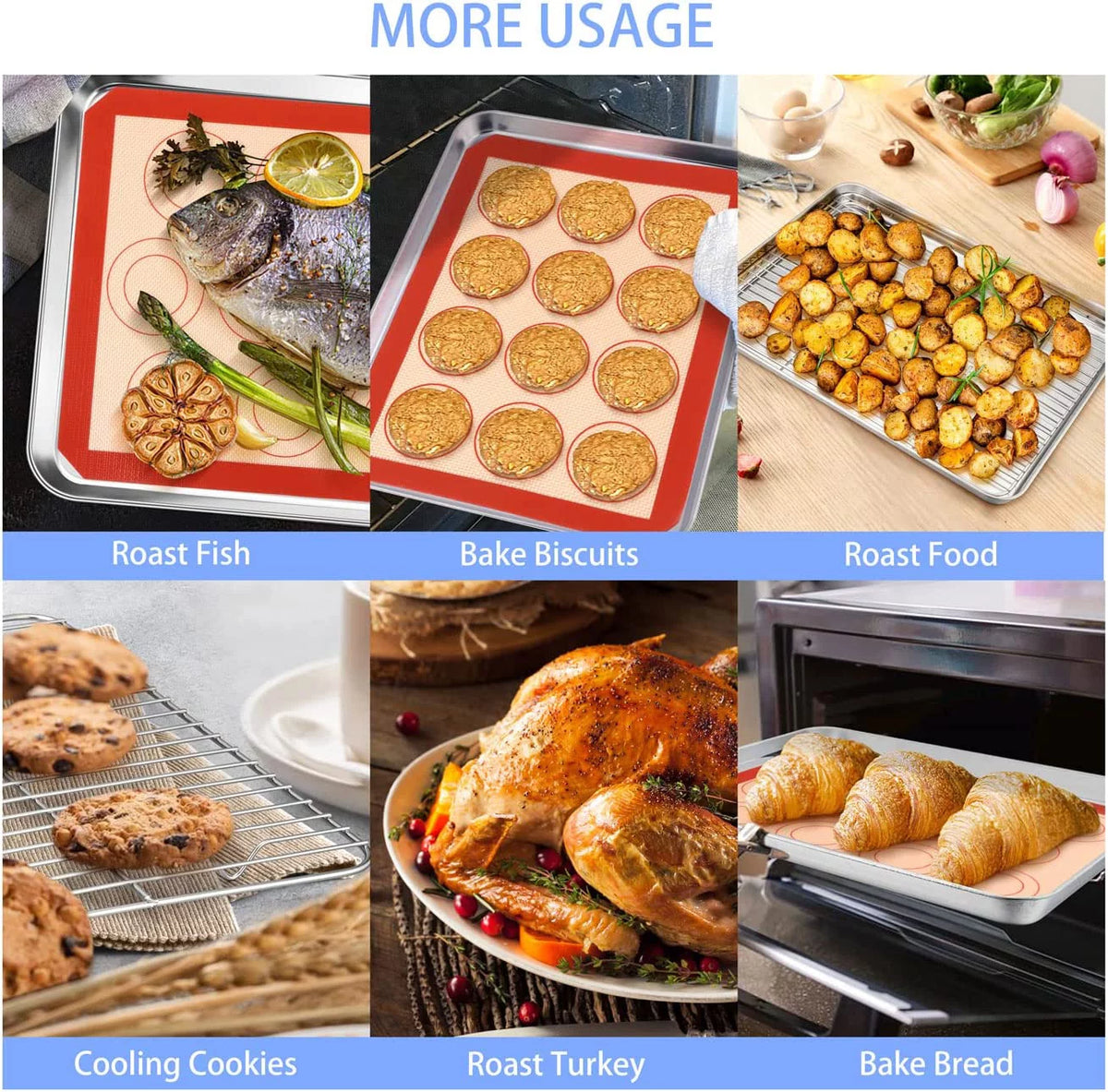 16 inch Stainless Steel Baking Sheet with Rack & Mat Set of 6 E9639