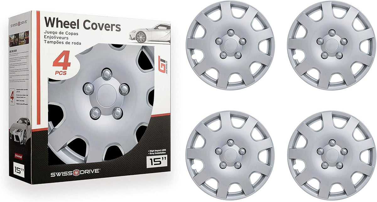 15-Inch Set of 4 Silver Car Wheel Hub Caps C17621