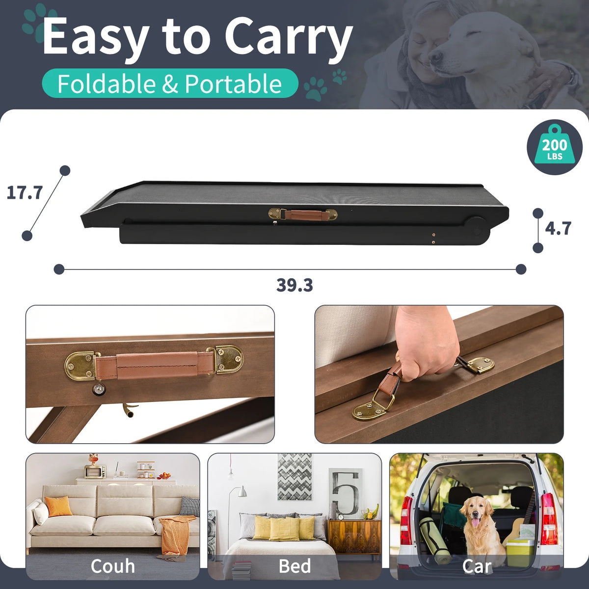Adjustable Folding Pet Ramp with Rubber Mat L760640
