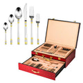 75-Piece 18/10 Stainless Steel Gold-Plated Cutlery Set with Wood Storage Case E8346