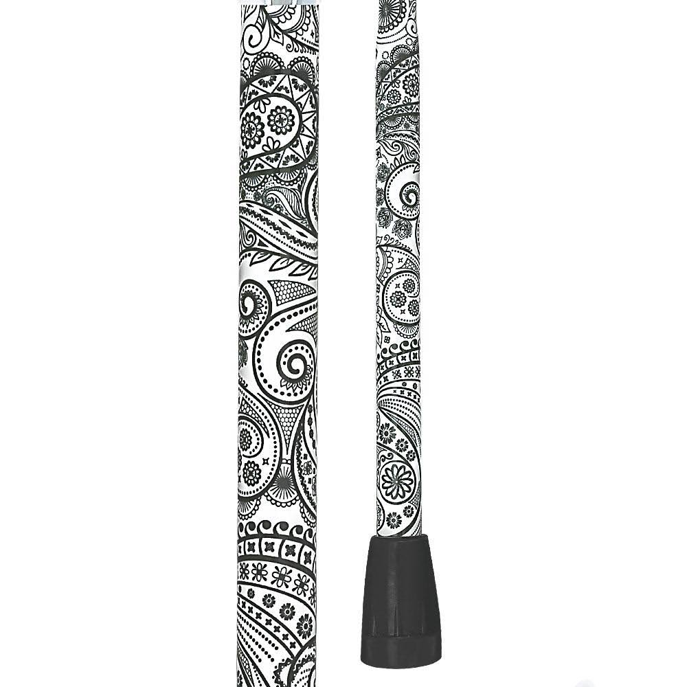 White Pearlz Rhinestone Collar Black Swirl Adjustable Folding Cane C8029