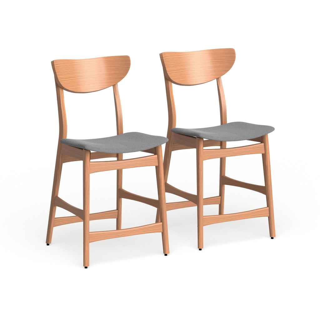 Light Beige Natural Walnut Wood Counter Stool Set of 2 J713025