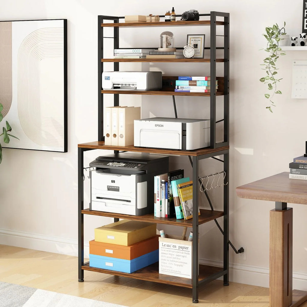 Rustic Brown 6-Tier Bakers Rack with Power Outlets V603194