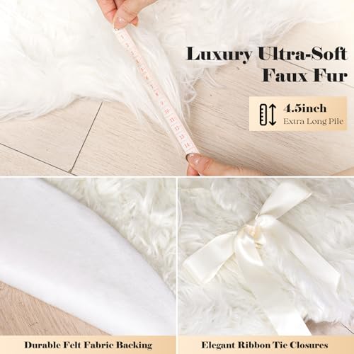 48 Inch White Faux Fur Christmas Tree Skirt T410