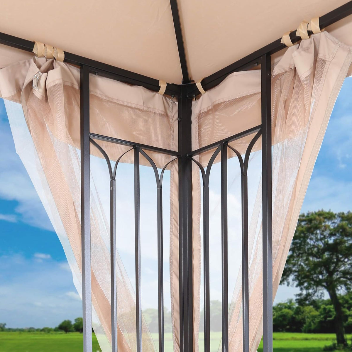 10x10 Outdoor Gazebo with Mosquito Netting Metal Frame Khaki C6646