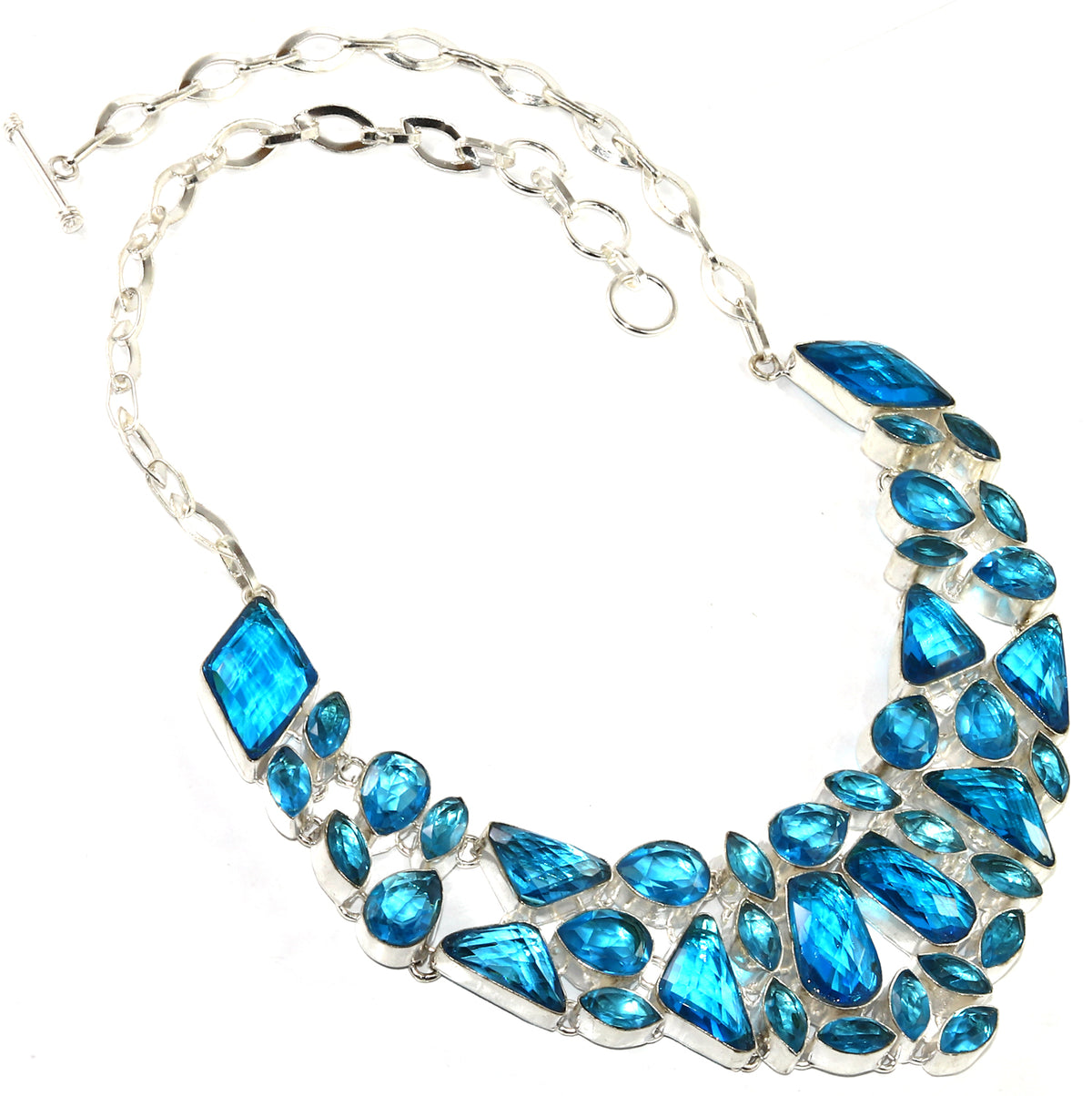 Swiss Blue Quartz 925 Silver Necklace 16-18'' E2358