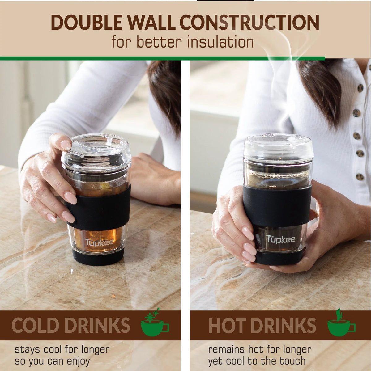 Black 8-Ounce Double Wall Glass Tumbler with Lid I8417