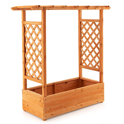Raised Garden Bed with Arch Trellis Wood Planter Box K124