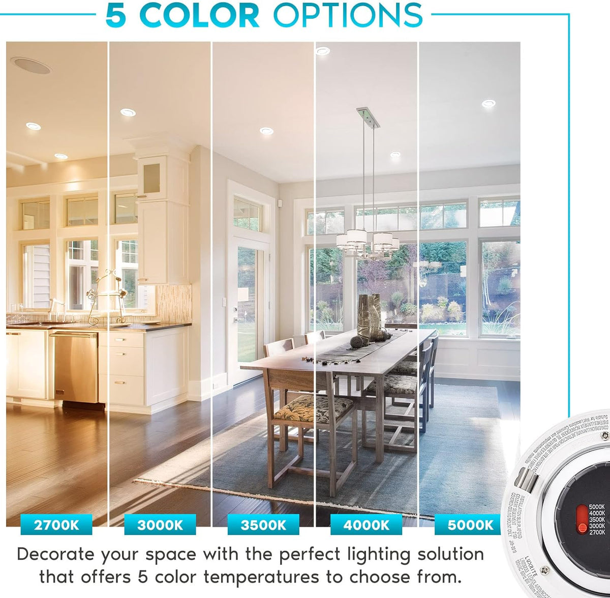 4 Inch Gimbal LED Recessed Lighting, 5 Color Selectable, Dimmable, 6 Pack T811