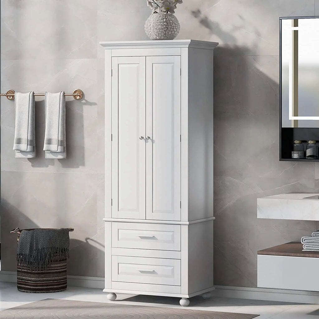White Storage Cabinet with Doors and 2 Drawers A9203
