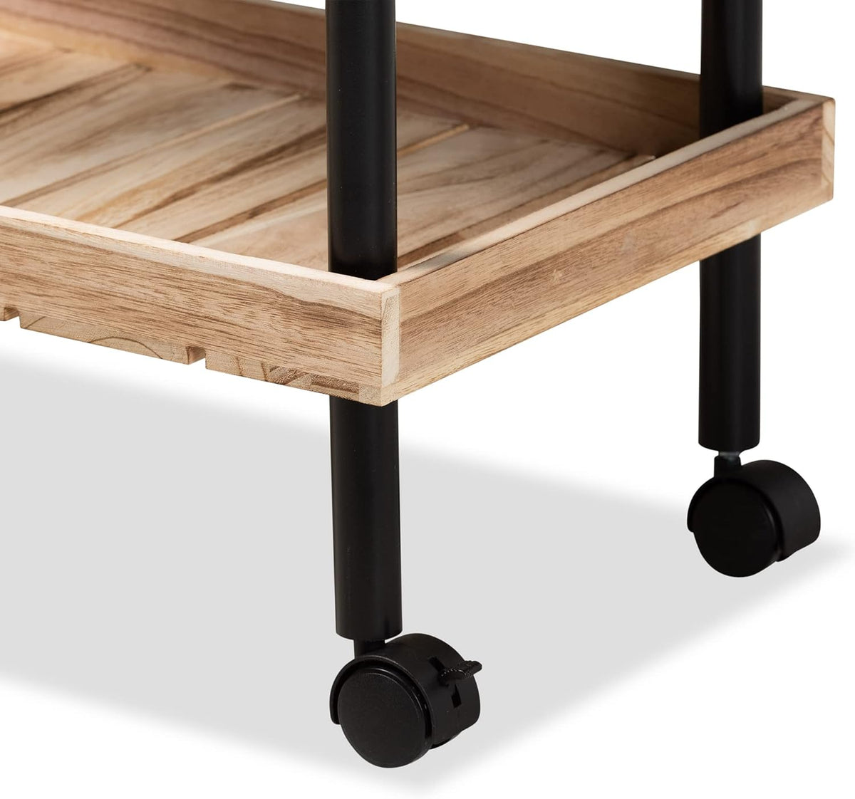 Oak Brown Finished Wood and Black Metal Kitchen Cart W588