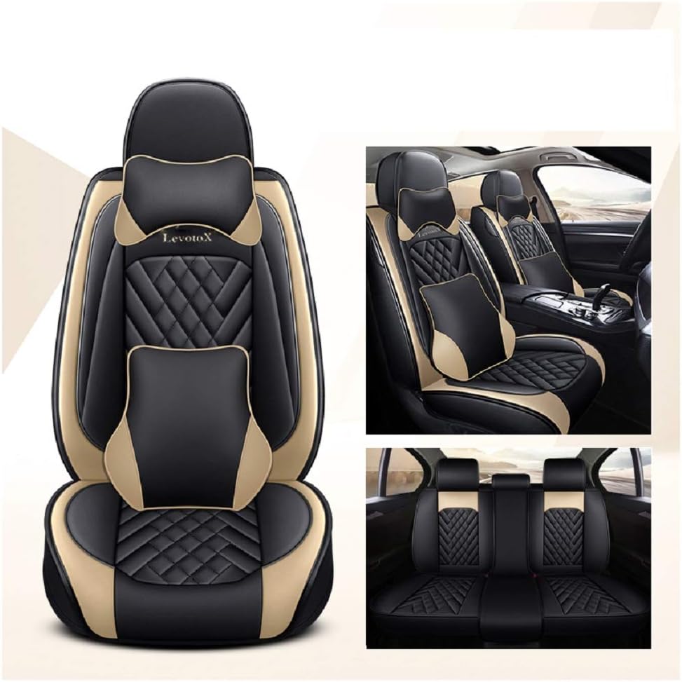 L-Black-Beige Car Seat Covers 5 Seats Full Set B761315