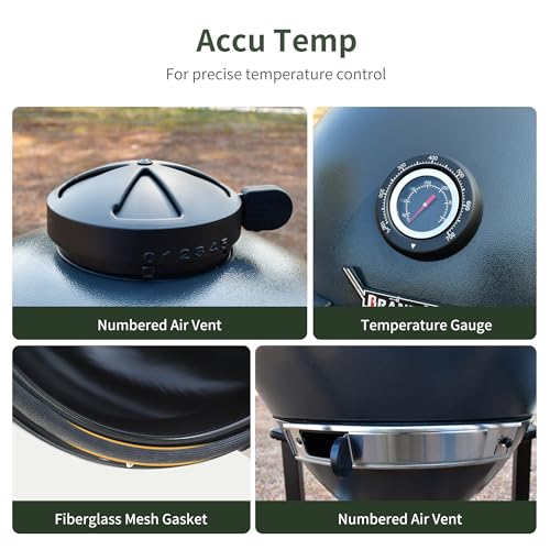 22" Cast Iron Kamado Charcoal Grill & Smoker W223