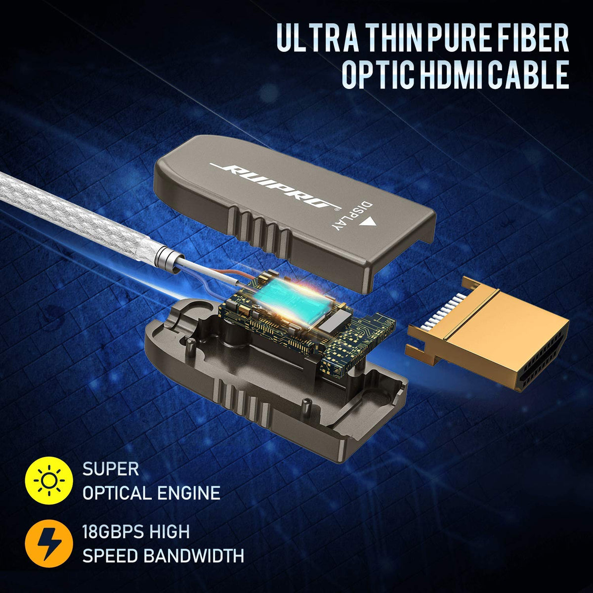 Fiber Optic HDMI Cable 40 Feet 4K60Hz 18Gbps HDR10 ARC O86686
