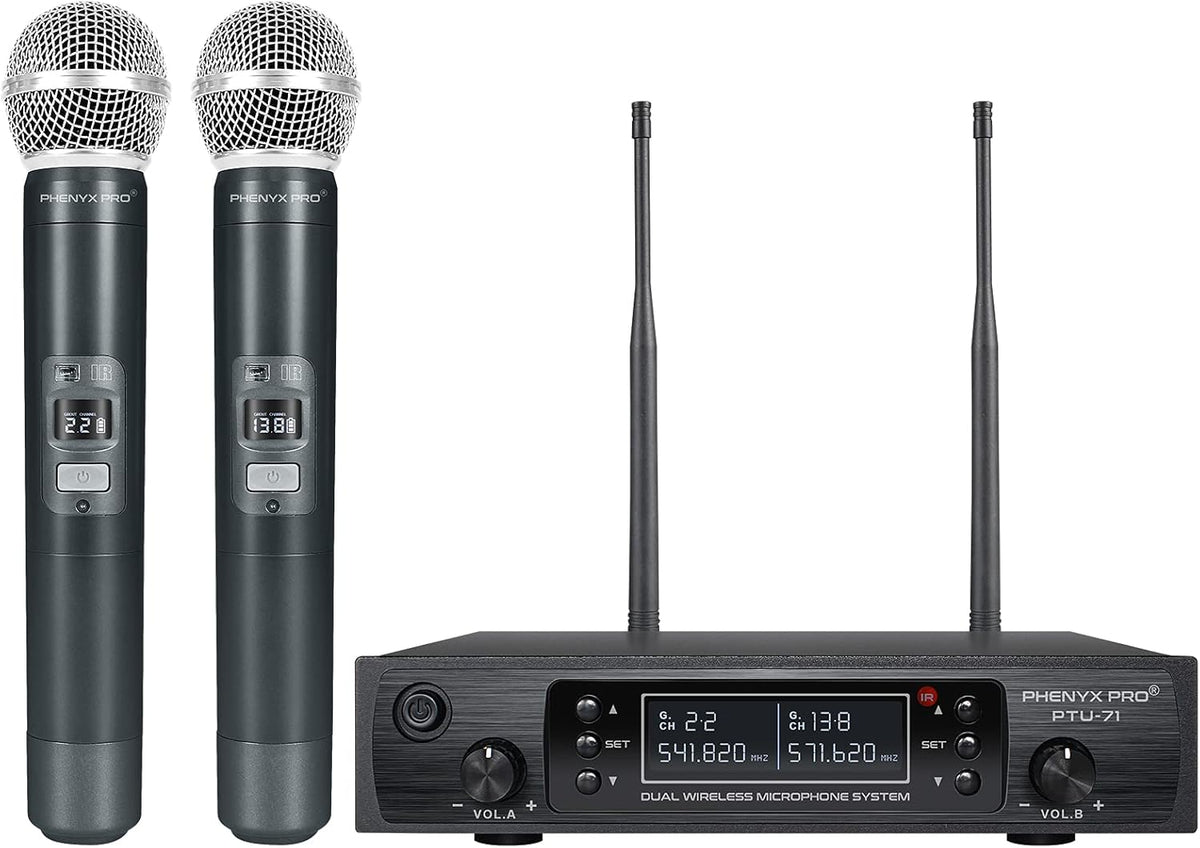 Wireless Microphone System, Dual Channel Cordless Mic Set with 2 Handhelds W4020