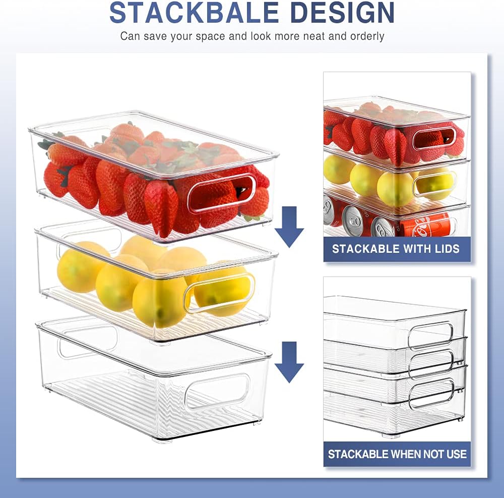 9 Pack Stackable Clear Refrigerator Organizer Bins with Lids D5168
