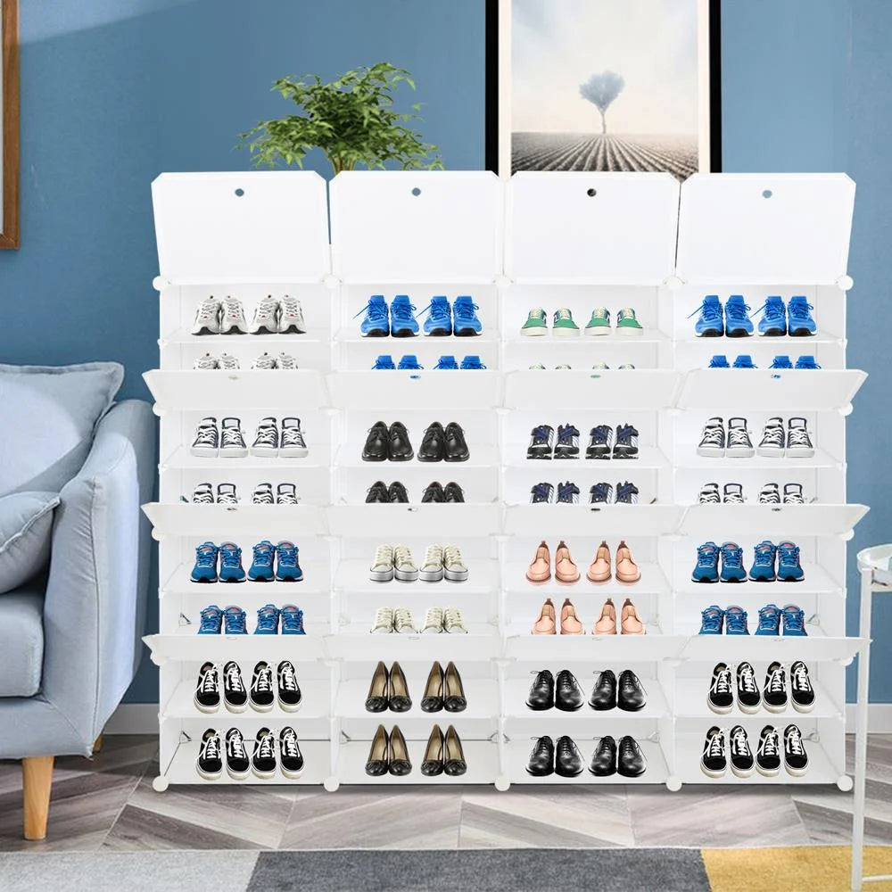 32-Cube 64-Pair 8-Tier White Shoe Storage Cabinet T23476