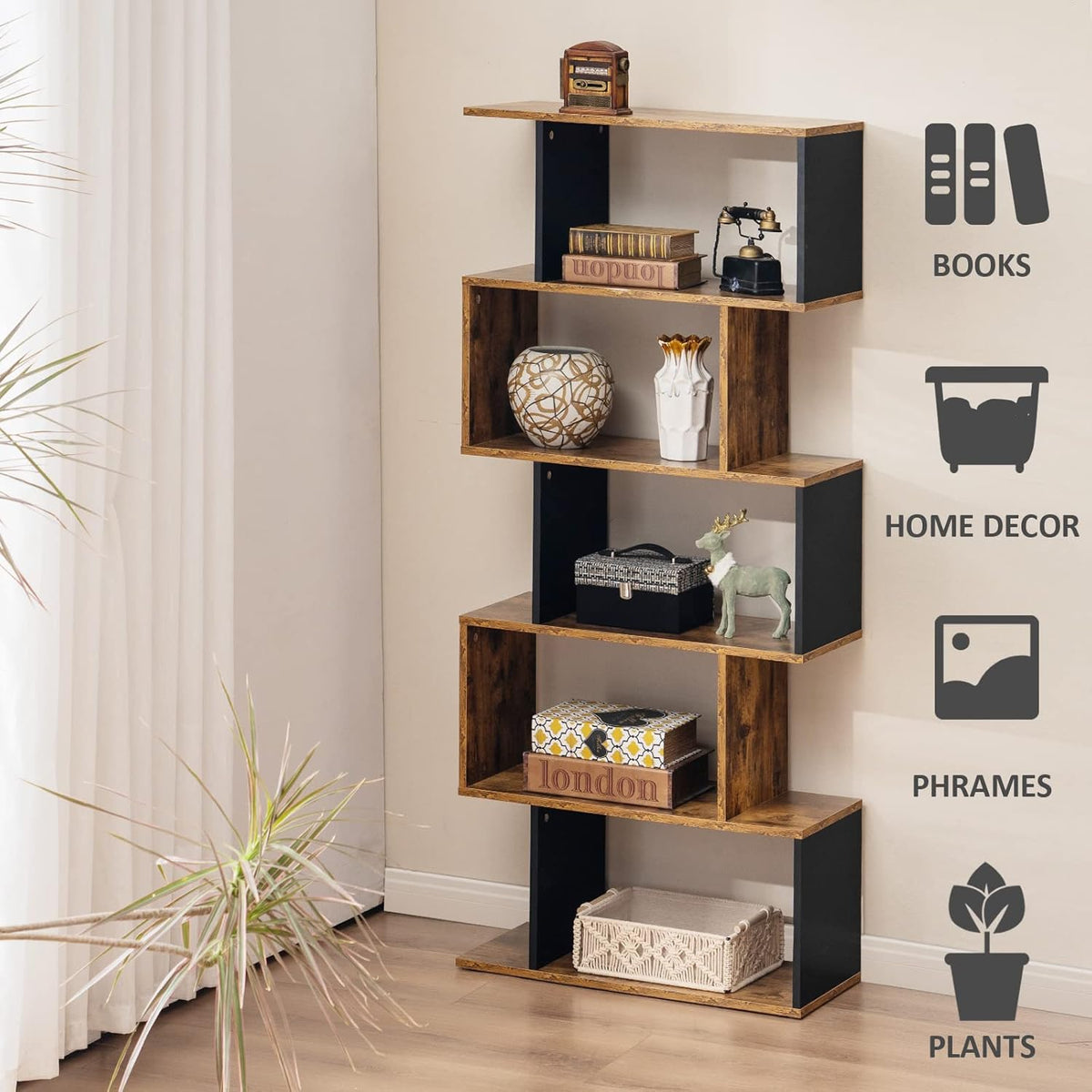 5-Tier Geometric Wooden Bookshelf U747