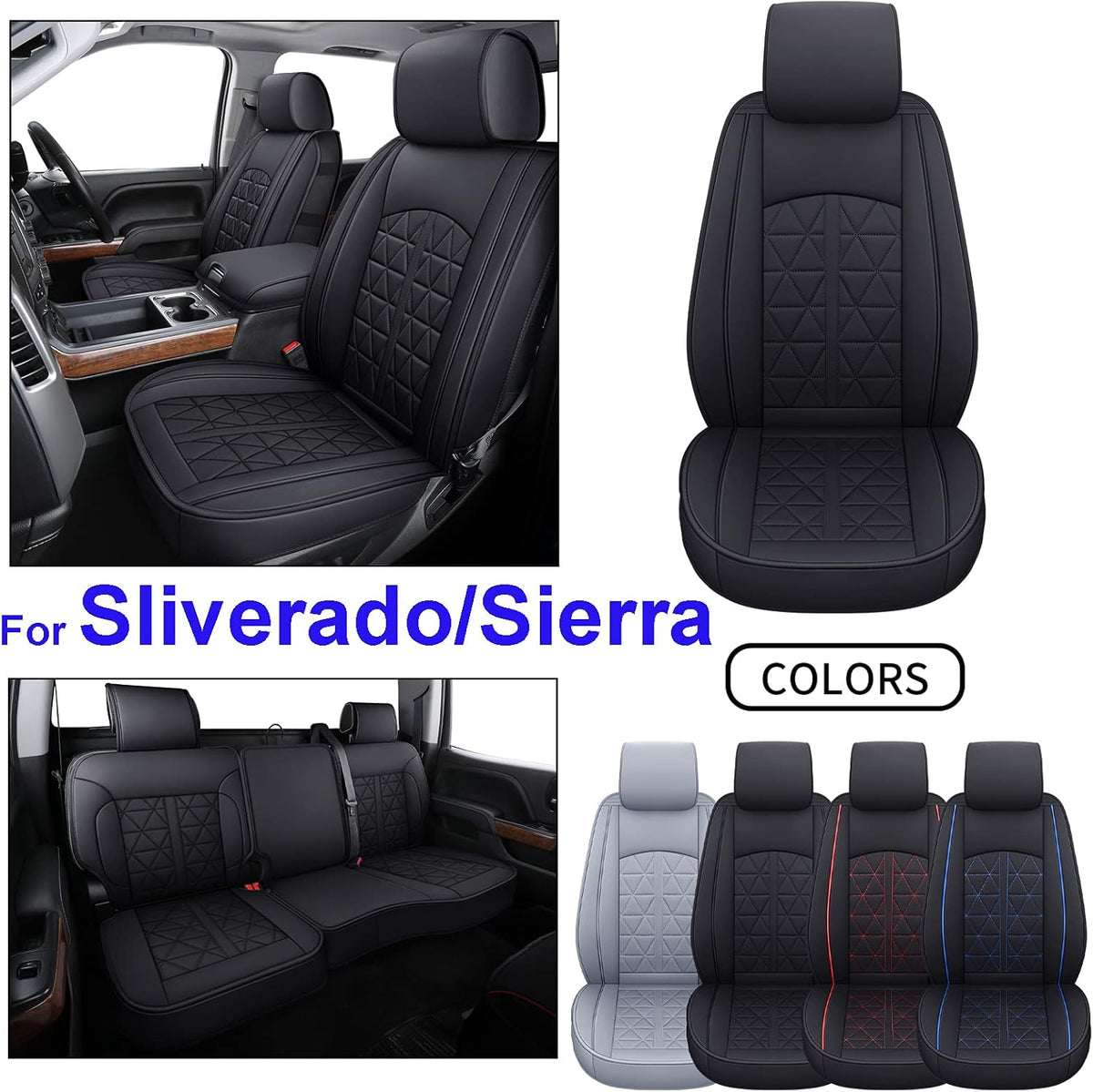 Black&Blue Synthetic Leather Seat Cover Full Set V300