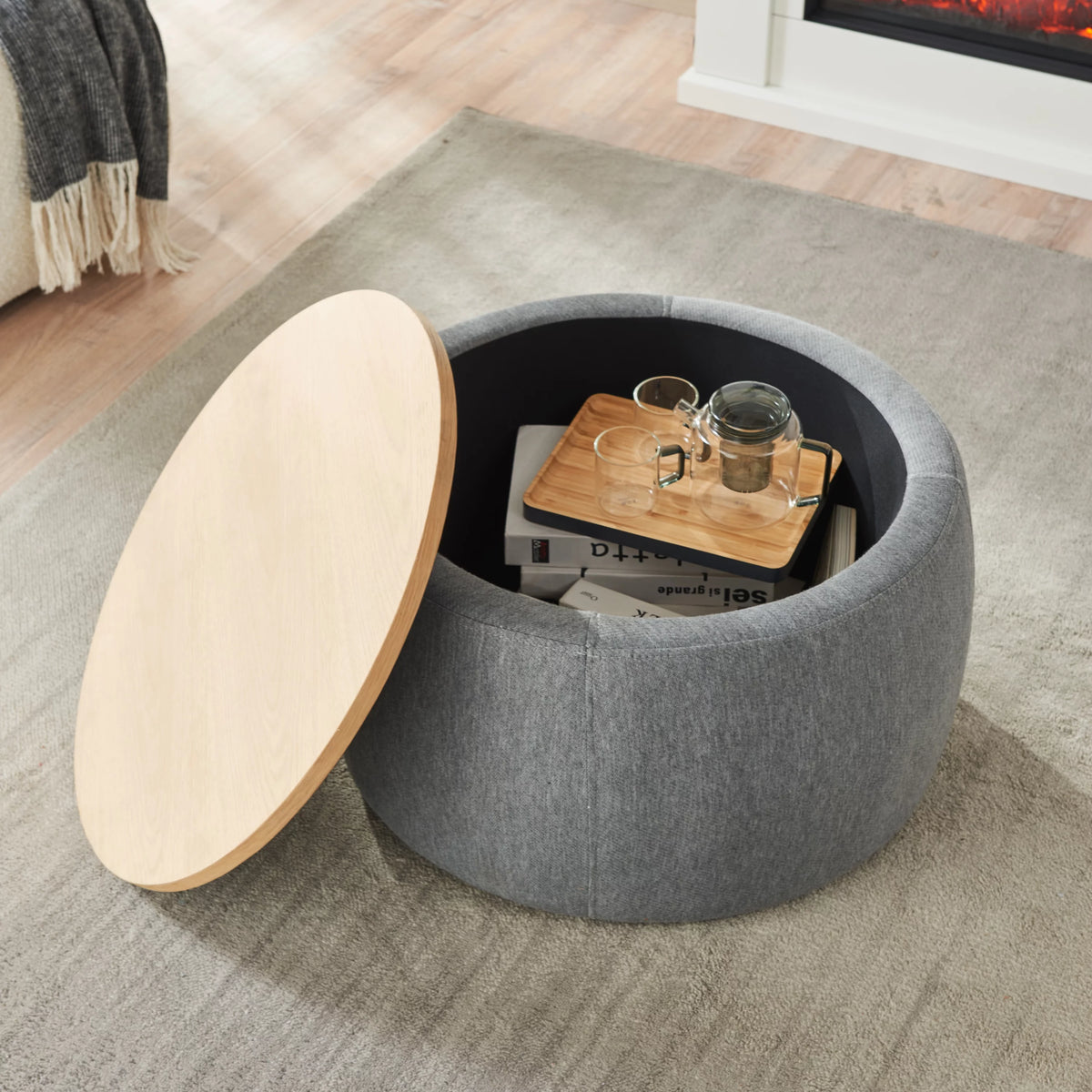 Dark Gray Round Storage Ottoman J975